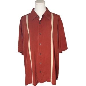Retro Vertical Stripe Bowling Shirt 100% Silk Axis LA Rust Orange XXL